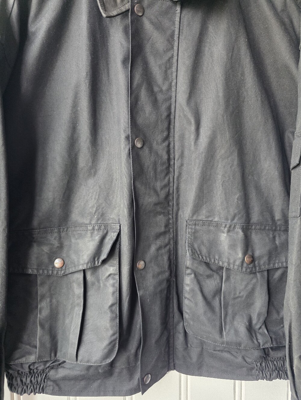 Outback Trail Foxfire Aussie Pathfinder Black Waxed Oilskin Bomber Jacket Mens L - Picture 3 of 12